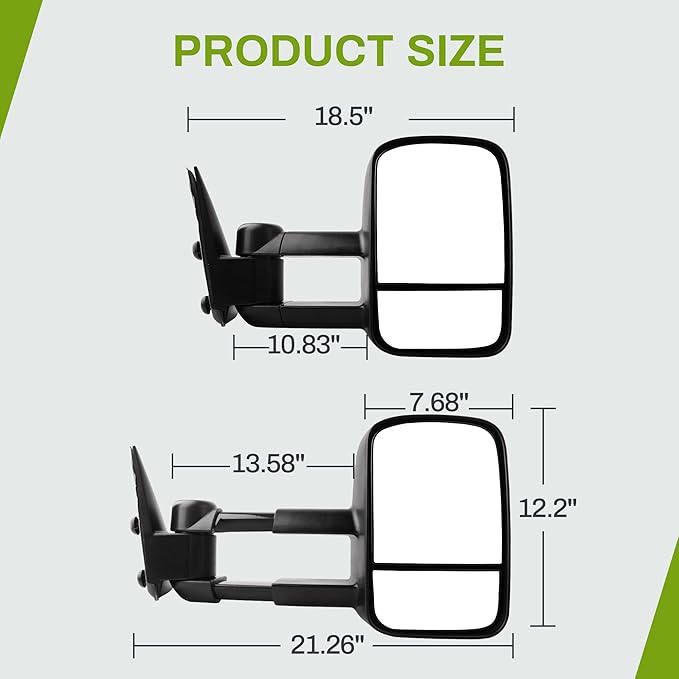 AUTOSAVER88 Manual Telescoping Towing Mirrors Compatible with 1999-2007 Chevy Silverado GMC Sierra 1500 2500 3500 (07 Classic Models ONLY), Side Tow Mirror for 2000-2006 Suburban Tahoe Yukon Truck