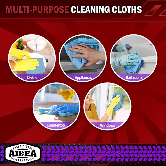 AIDEA Microfiber Cleaning Cloth Blue 10PK, Microfiber Towels for Cars, Premium Car Cloths, Dusting Cloth Lint Free Cleaning Rags for SUVs, House, Kitchen, Window, Workshops,12×12"