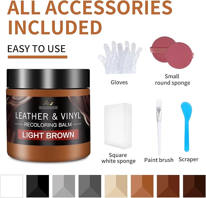 Leather Recoloring Balm with 100ml Mink Oil, Light Brown Leather Repair Kit and Scratch Remover for Furniture, Car Seats, Sofas, Dye & Restorer for Couches, Vinyl, PU, Faux
