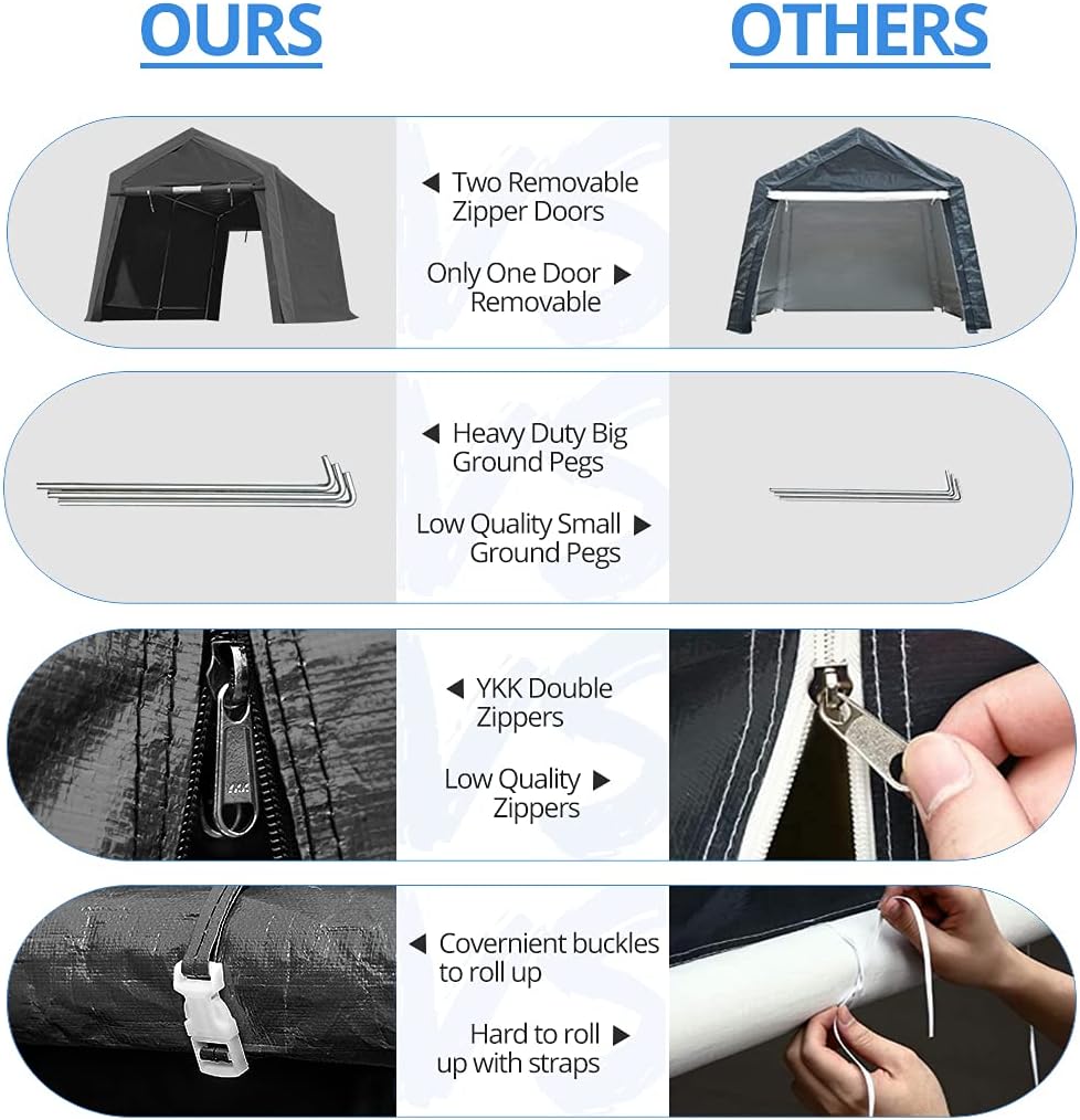 ADVANCE OUTDOOR 8X14 ft Steel Metal Peak Roof Portable Garage Shelter Storage Shed Carport for Motorcycle Bike or Garden Tools with 2 Roll up Doors & Vents, Gray