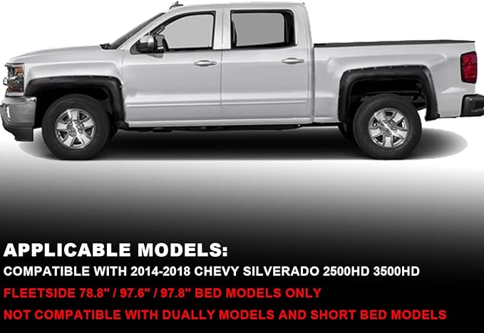 PIT66 Fender Flares, Compatible with 2014-2018 Chevy Silverado 2500HD 3500HD Fleetside 78.8" / 97.6" / 97.8" Bed, Not Compatible with Dually Models and Short Bed Models, Textured Pocket Rivet Style