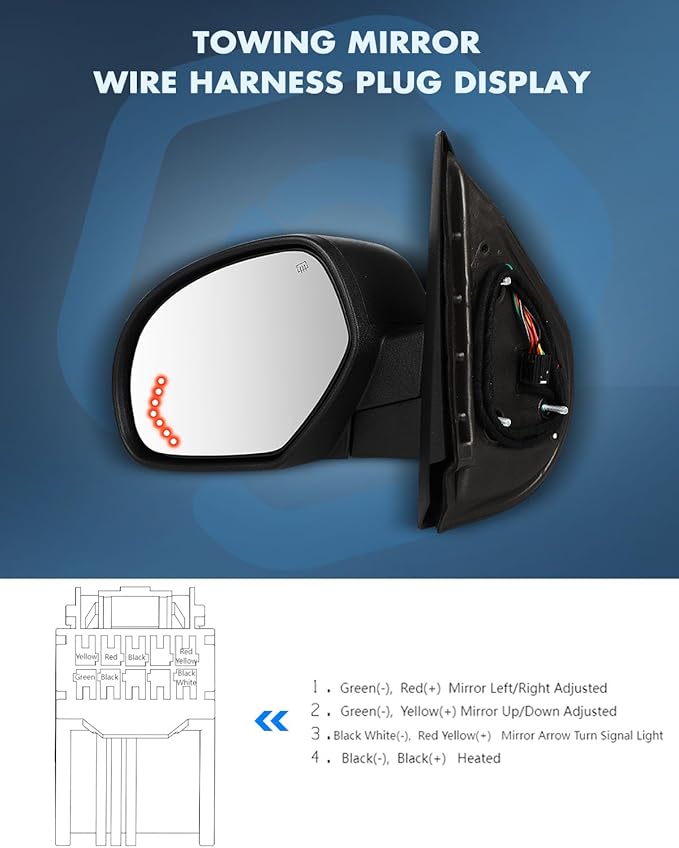 ECCPP Towing Mirrors Fit For 2007-2013 For Chevrolet Silverado 2007-2013 For GMC Sierra With Left Right Side With Power Heated Turn Signal Light Black Texture