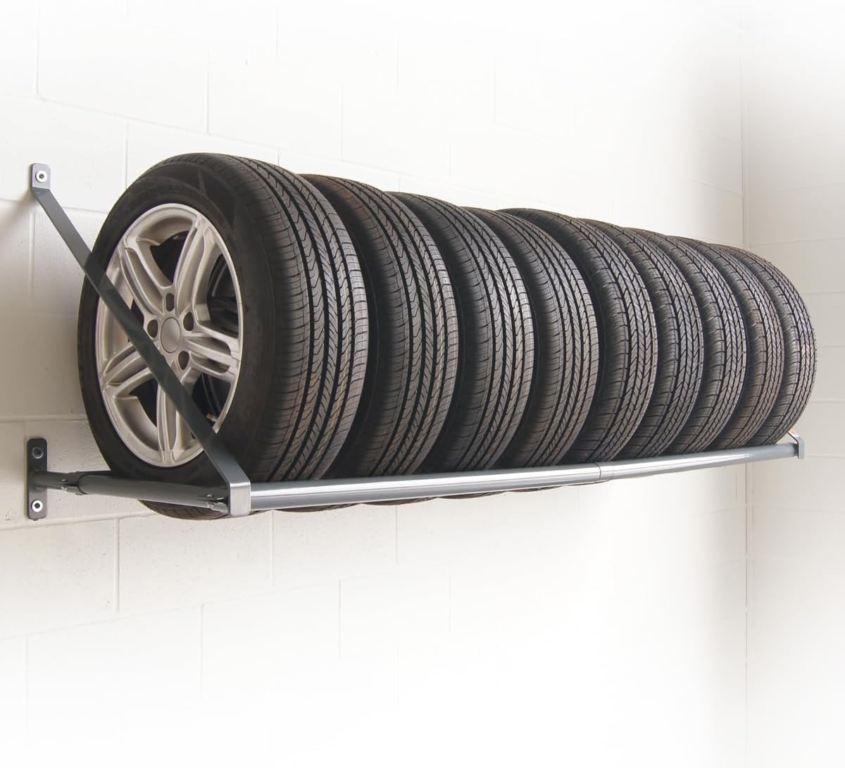 Martins Industries Wall-Mount Tire Rack ā Heavy-Duty Steel Storage for 8 Tires | 500 lb Capacity | Fits Up to 34" OD | Adjustable Crossbar | SUV & Light Truck Tire Holder