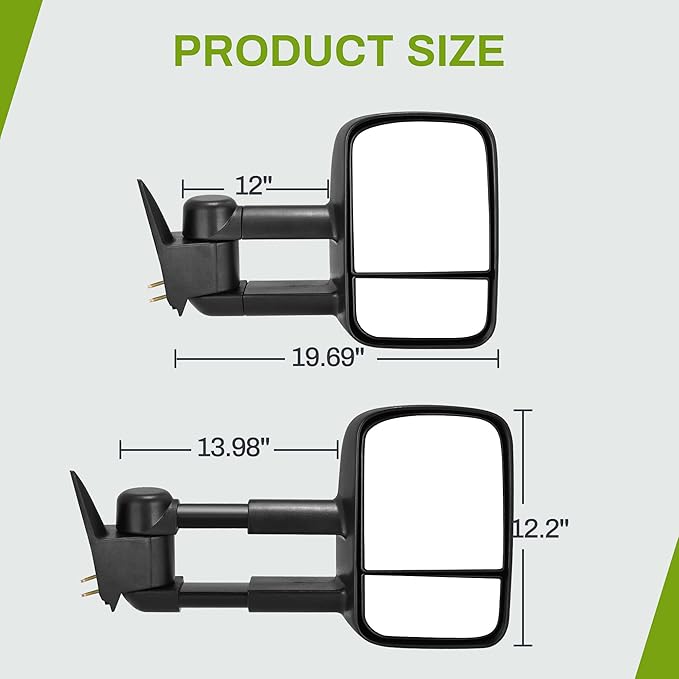 AUTOSAVER88 Towing Mirrors Compatible with 1988-1999 Chevy GMC C1500/K1500, Pair Set for 1988-2000 C2500/C3500/K2500/K3500 Power mirror adjust Manual Telescoping Folding