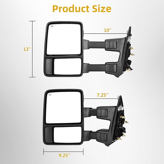 DWVO Towing Mirrors Compatible with 99-07 Ford F250 F350 F450 F550 Super Duty, LED Turn Signal Power Heated Telescoping Trailer Tow Mirror A Pair, Chrome