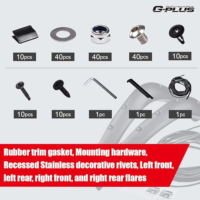 G-PLUS Fender Flares Pocket Rivet Style Wheel Cover Compatible with 2002-2008 Dodge Ram 1500/2003-2009 Ram 2500 3500 (Fleetside Models Only)