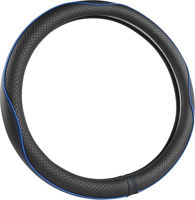 West Llama Customized Auto Car Steering Wheel Cover for Dodge RAM 1500 2500 3500, 15.5-16 inch (Black+Blue Line-Large Size)