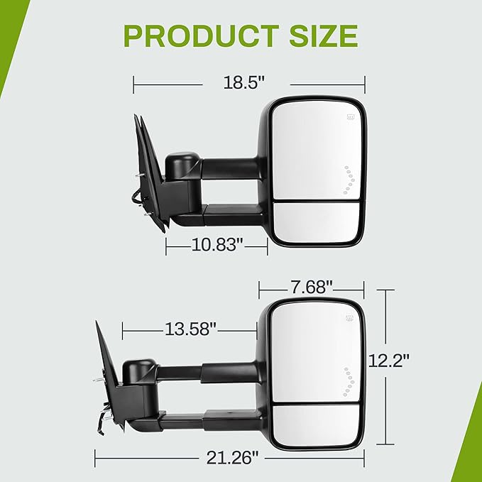 AUTOSAVER88 Towing Mirrors Compatible with 2003-2007 Chevy Silverado GMC Sierra 1500 2500 HD 3500, Power Heated Side View Tow Mirrors for Tahoe Suburban Avalanche Yukon with Arrow Turn Signal Light