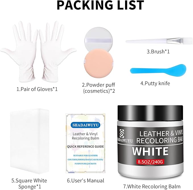 Leather Recoloring Balm,8.5oz Leather Color Restorer,White Leather Repair kit for Furniture and Car Interior,Leather Couch Scratch Repair,Leather Dye Paint for Faded,Cracked and Damaged Leather
