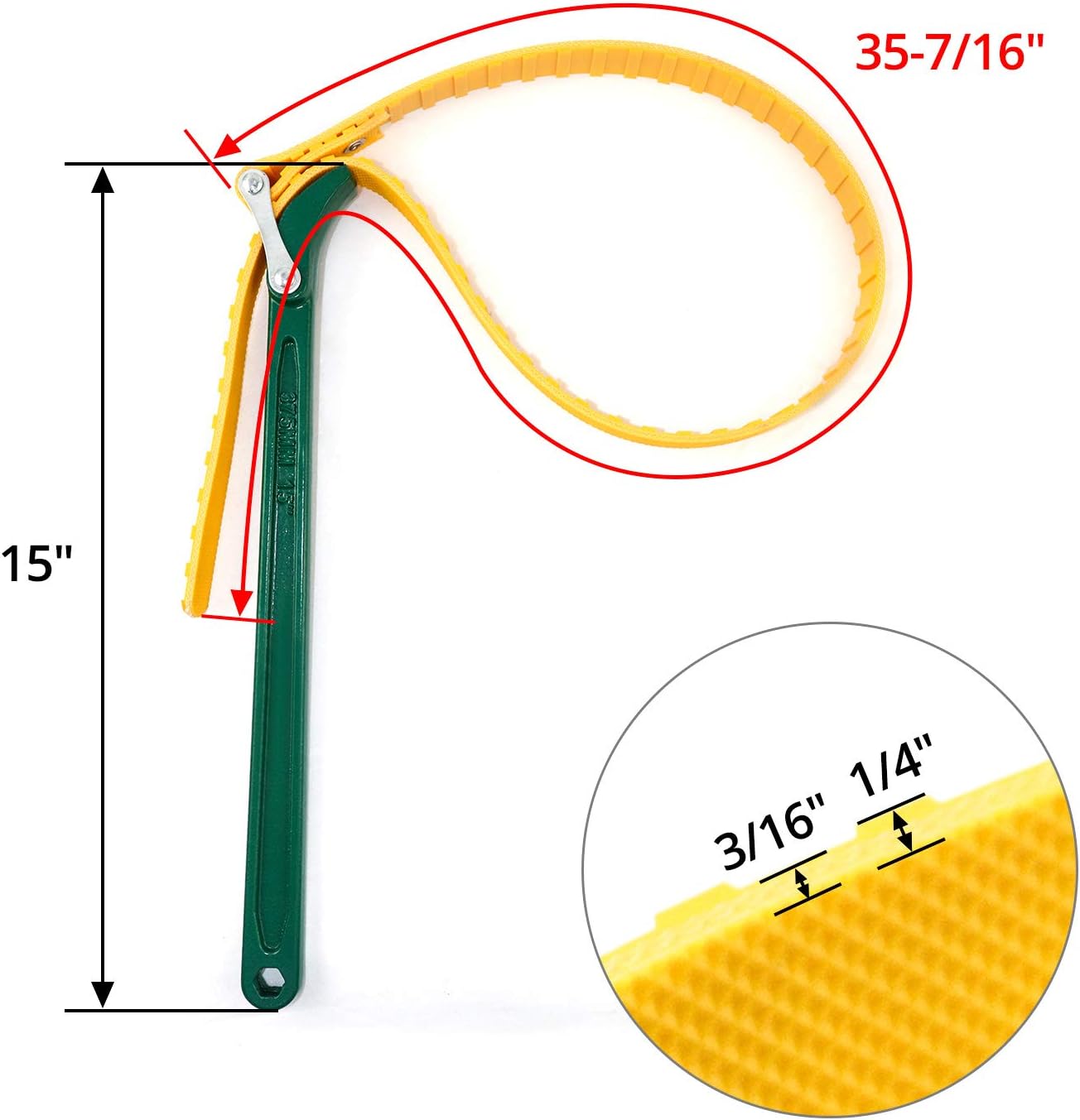 QWORK 15" Belt Strap Wrench, Multi-Purpose Adjustable Strap Oil Filter Wrench with 35 7/16" Capacity