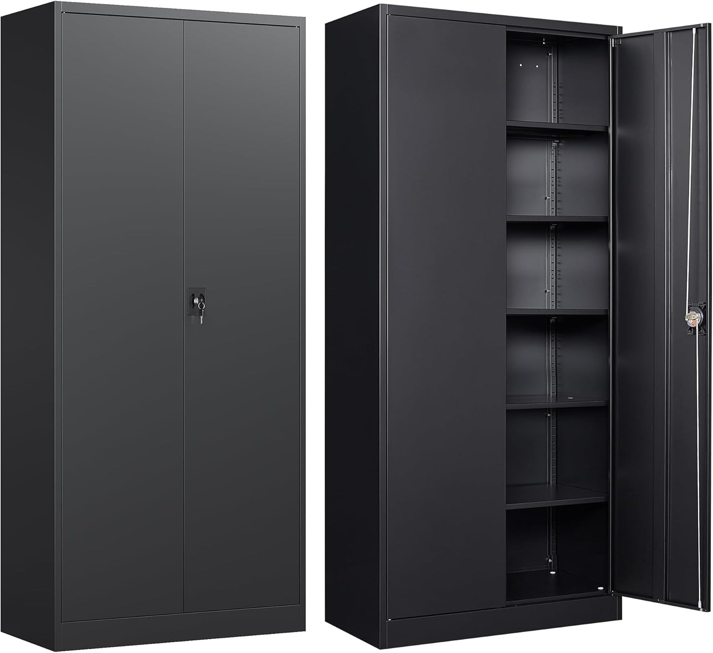 SISESOL Metal Storage Cabinet with 2 Doors and 6 Shelves,71" Lockable Garage Storage Cabinet,Black Metal Cabinets with Lock,Locking Steel Cabinets for Home,Office,Garage,Shop,School