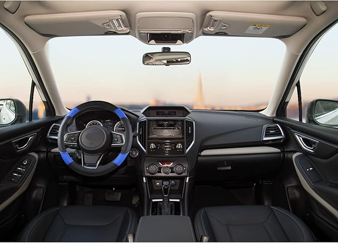 GIANT PANDA Customized Auto Steering Wheel Cover for Subaru Forester, Car Steering Wheel Cover for Subaru Outback and Crosstrek - Black+Blue