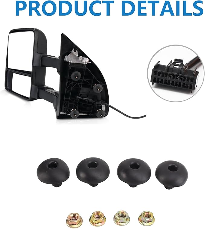 Pair Towing Mirrors For 08-16 F250,F350,F450,F550 Super Duty Manual Black Smoke Signal