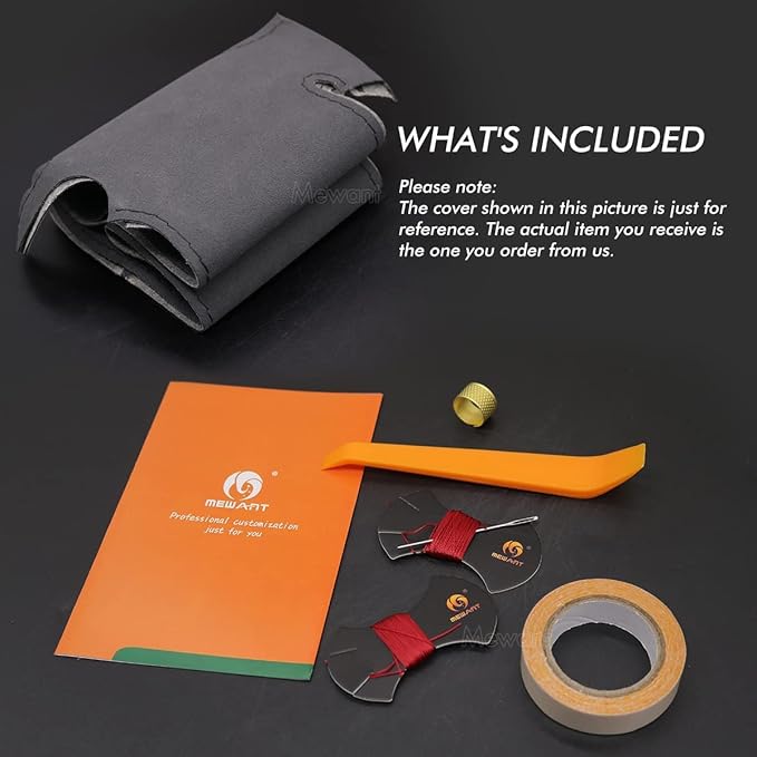 MEWANT DIY Hand Sew on Black Artificial Leather Steering Wheel Wrap for Ford F-150 2021-2023 / F-150 Lightning 2022-2023