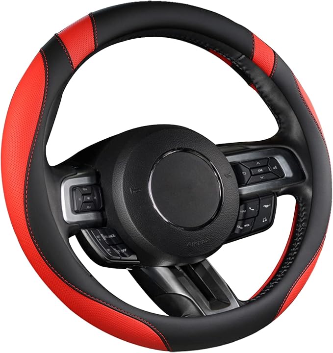 West Llama Car Steering Wheel Cover for Ford Escape,Explorer,Fusion,Focus,Bronco,Transit,Edge(Black+Red- Standard Size)