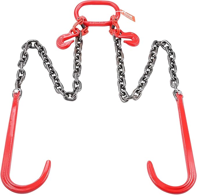 VEVOR G80 V Bridle Chain, 3/8" x 3' Towing Chain Bridle with 15" J Hooks and Grab Hooks, Heavy Duty Transport Tow Chain Bridle with 7800 lbs Safe Working Load for Flatbed Trailer Wrecker Recovery