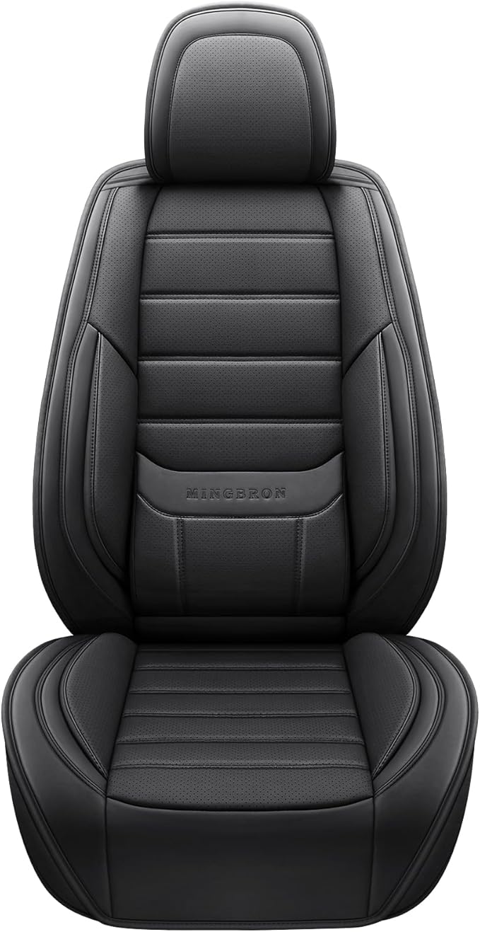 Black Car Seat Cover with Lumbar Support, Car Seat Protector Waterproof, Nappa Leather Car Seat Cushion, Car Seat Covers Front Seats and Back Fit for Most Cars