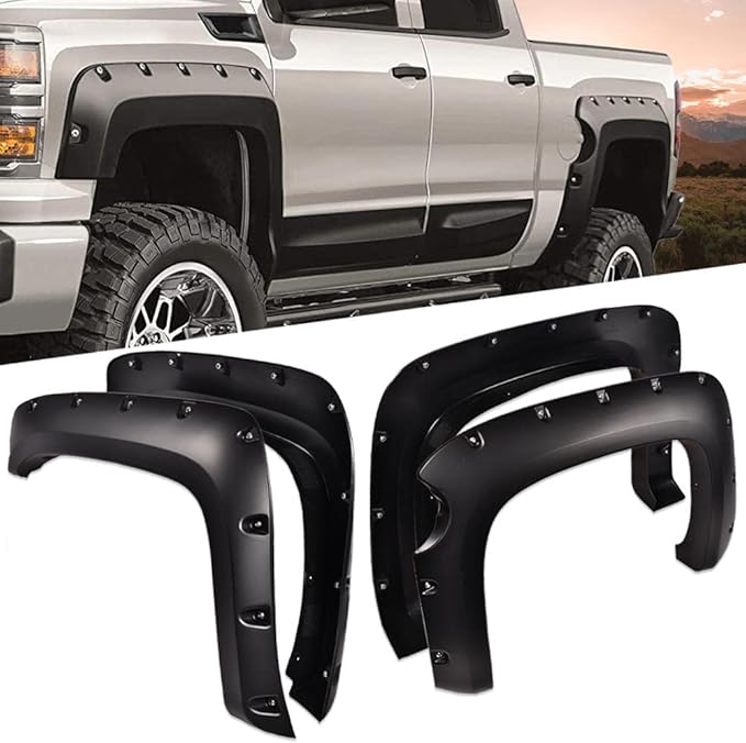 G-PLUS Fender Flares Compatible With Chevy Silverado 1500 07-13/ONLY Fit 5.8ft (69") Short Bed, Not Fit Long Bed Models) Riveted Style Paintable Smooth Matte Wheel Cover 4pcs(Not Fit GMC Sierra)