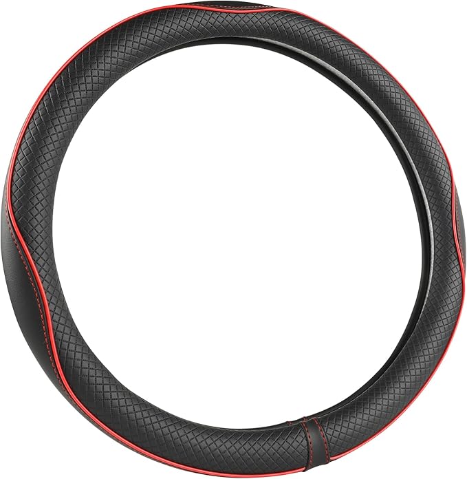 West Llama Customized Auto Car Steering Wheel Cover for Dodge RAM 1500 2500 3500, 15.5-16 inch (Black+Red Line-Large Size)