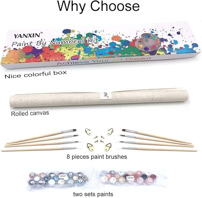 YANXIN Paint by Numbers Kit for Adults Beginners 2 Pack Paint by Numbers for Adults Rolled up Canvas for Home Decoration Creative Wall Art with Colorful Gift Box 12x16 inch Lake Refection 167-168