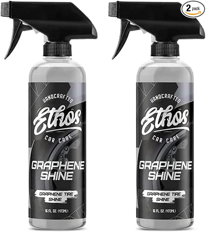 Ethos Graphene Shine - Trim & Tire Shine Spray, High Sheen, Non Greasy, Sling Free Finish! Conditions and Protects Rubber with UV Protection (16 Oz - 2Pack)