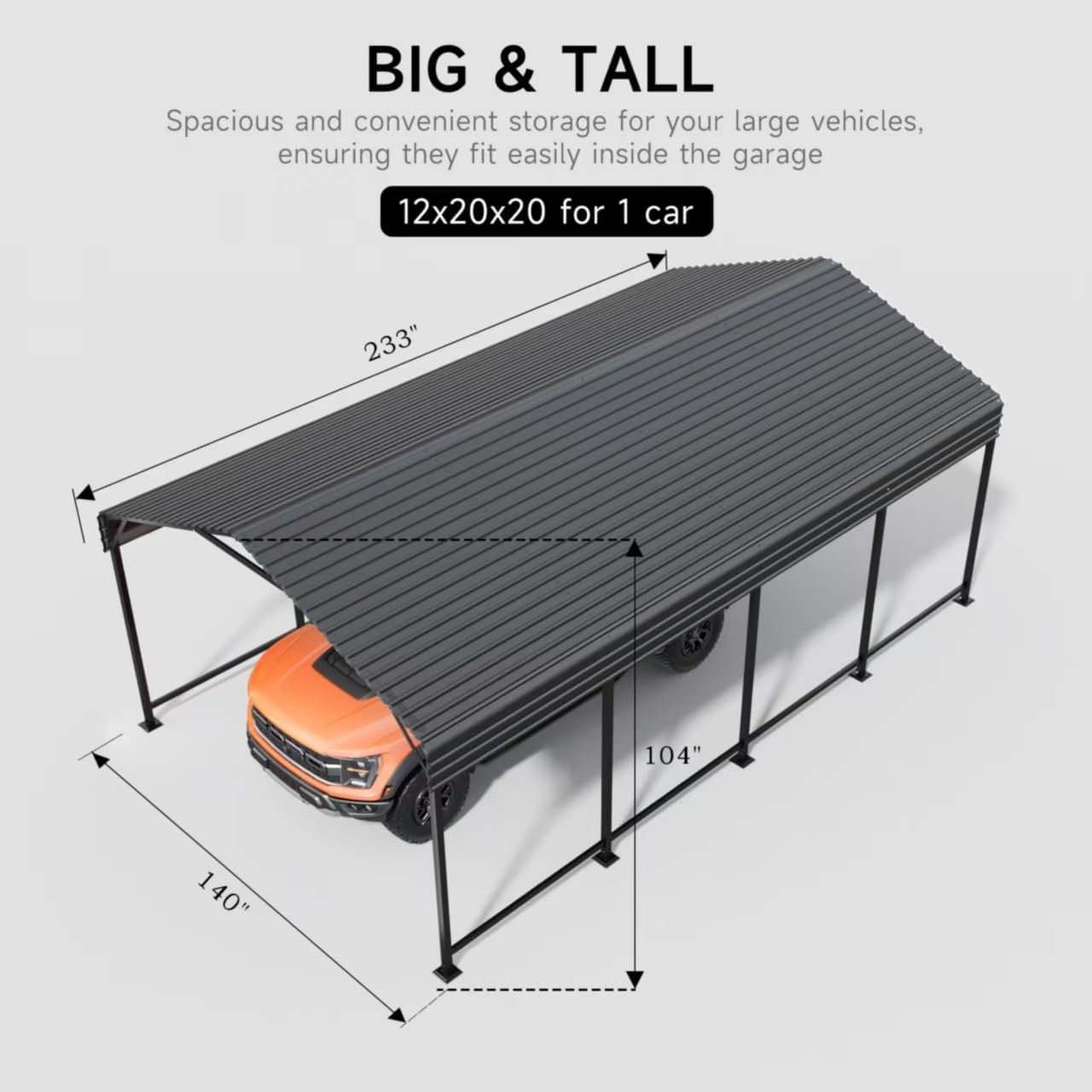 12x20 FT Metal Carport, Enhanced Base and Steel Roof for All-Weather Use, Outdoor Heavy Duty Garage Galvanized Car Shelter for Bass Boats, Full-Sized Pickup Trucks, and Tractors