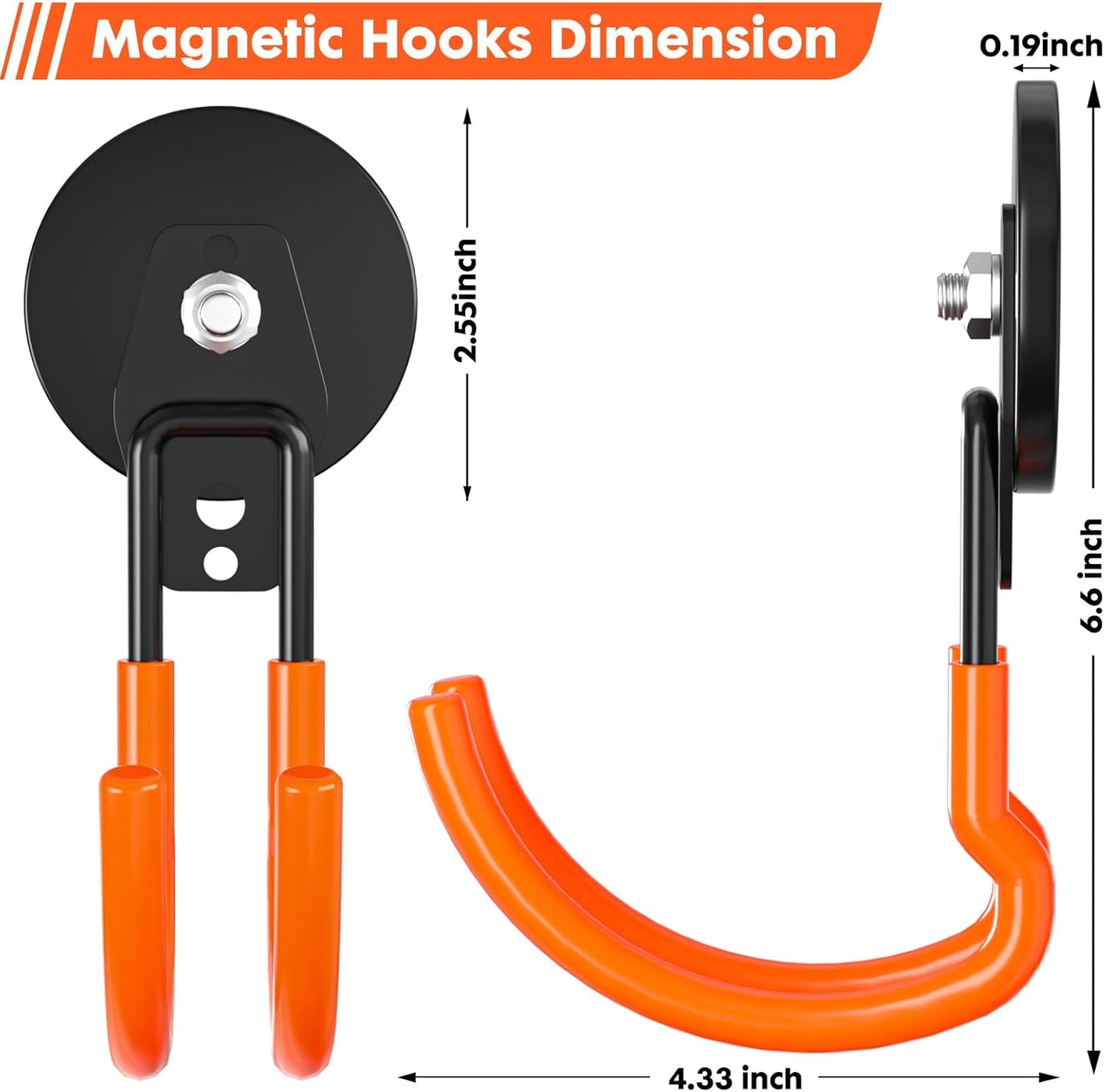 Heavy Duty Storage Magnetic Utility Hooks Large Garage Magnet Hooks with Anti-Slip Coating for Metal Cabinet,Pegboard,Garage Shelve,Garden Tools (Orange4pro)
