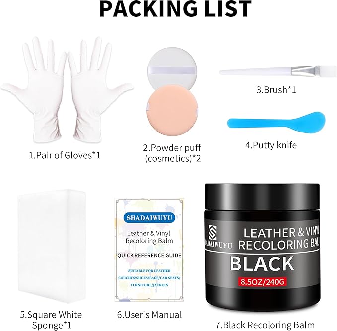 Leather Recoloring Balm,8.5oz Leather Color Restorer,Black Leather Repair kit for Furniture and Car Interior,Leather Couch Scratch Repair,Leather Dye Paint for Faded,Cracked and Damaged Leather