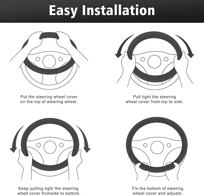 KAFEEK Steering Wheel Cover, Universal 15 inch, Microfiber Leather, Bamboo Weave Style,Breathable Non-Slip,Black