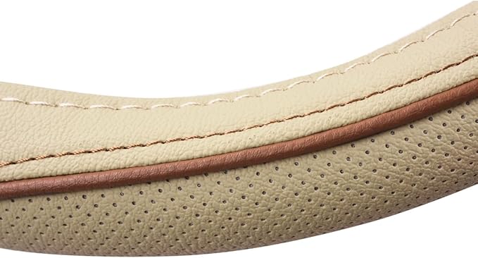 CAR PASS Line Rider Universal Fit Delux Leather Steering Wheel Cover, for suvs,sedans,Vans,Trucks for 14.7" to 15" (Beige)