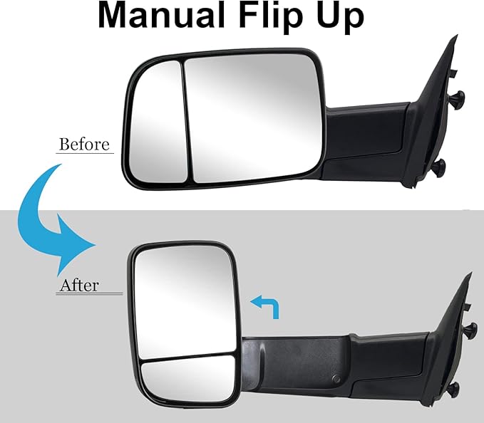 WLLW Towing Mirrors fit for 2009 2010 2011 2012 2013 2014 2015 2016 2017 2018 Dodge Ram 1500 2500 3500 Pickup with Power Adjusted Heated Turn Signal Light Temperature Sensor Puddle Lamp Black Cap