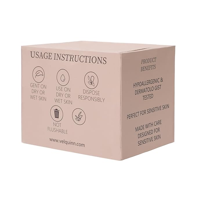 Velquinn Ultra Soft Face Towels, 100% Organic, Biodegradable, Hypoallergenic, Dermatologist Tested, 50 Count