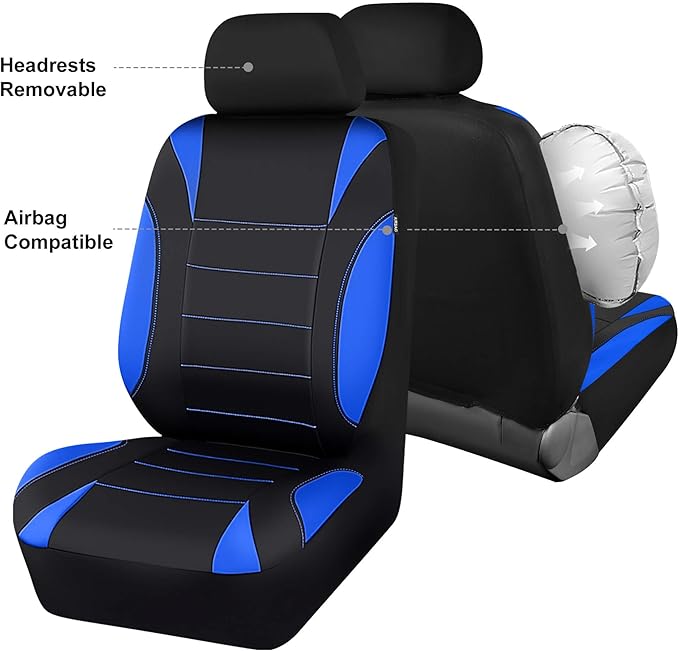 CAR PASS Neoprene Wetsuit Seat Covers, Waterproof Car Seat Covers Front with 5mm Composite EVA, Universal Fit for Car,Sedan SUV Trucks Anti Slip, Airbag Compatible(Black and Blue