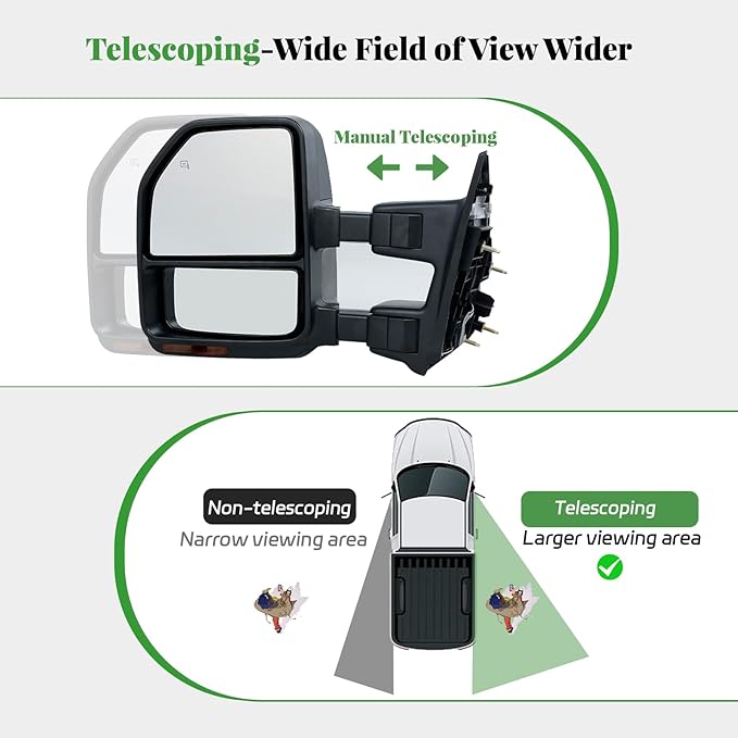 PZ Towing Mirrors Driver & Passenger Pair Set For 08-16 F250/F350/F450/F550 Super Duty Black Cap Power Heated With Smoke Signal Light