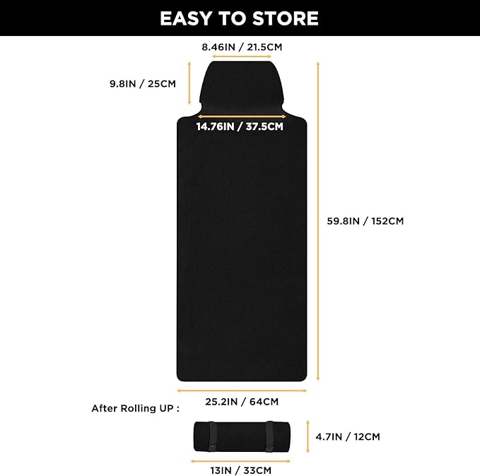 Waterproof Seat Cover Towel, Premium Sweat Carseat Protector, Perfect for Universal Anti-Slip Car Truck SUV Seat, Great for Surfing Yoga Gym Workout, Black