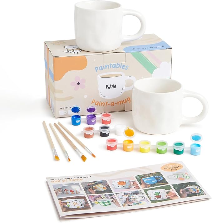 Pott'd Paintables Paint Your Own Mug Kit - DIY Mug Painting Kit for Adults. Ceramic Painting Kit for Adults Includes Mugs, Paints, Brushes and Painting Inspiration Guide