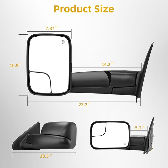 DWVO Towing Mirror fit 05-15 Tacoma with Power Heated Flip-up Towing Mirrors Manual-Folding Pair Left+Right Set