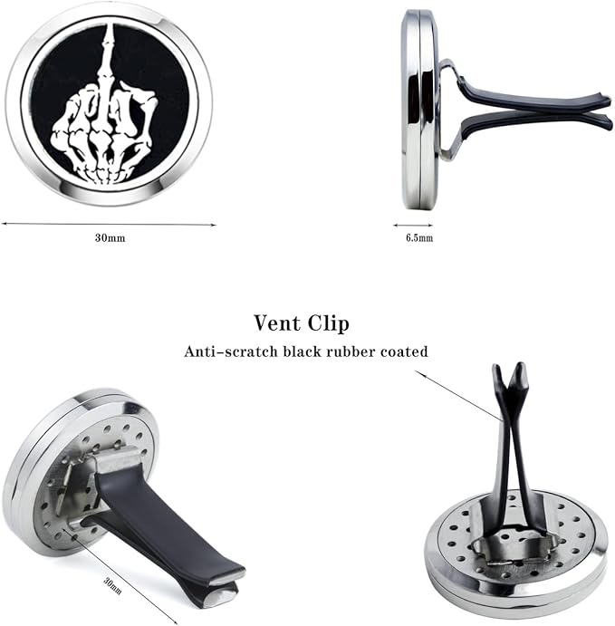 Car Essential Oil Diffuser Vent Clips Christma Locket with Vent Clip 10 Felt Pads Car Accessories(Skull Finger)