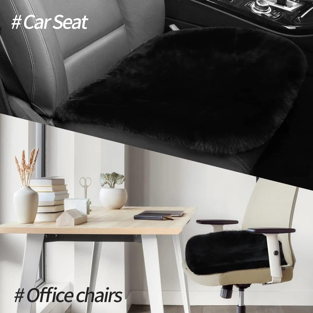 LLB Genuine Sheepskin Car Seat Cushion Seat Covers for Cars Trucks SUV Comfort Seat Protector Pad for Car Driver Seat Car Accessories for Women Office Chair Car Decor (Black Front Seat Cushion-1 Pc)