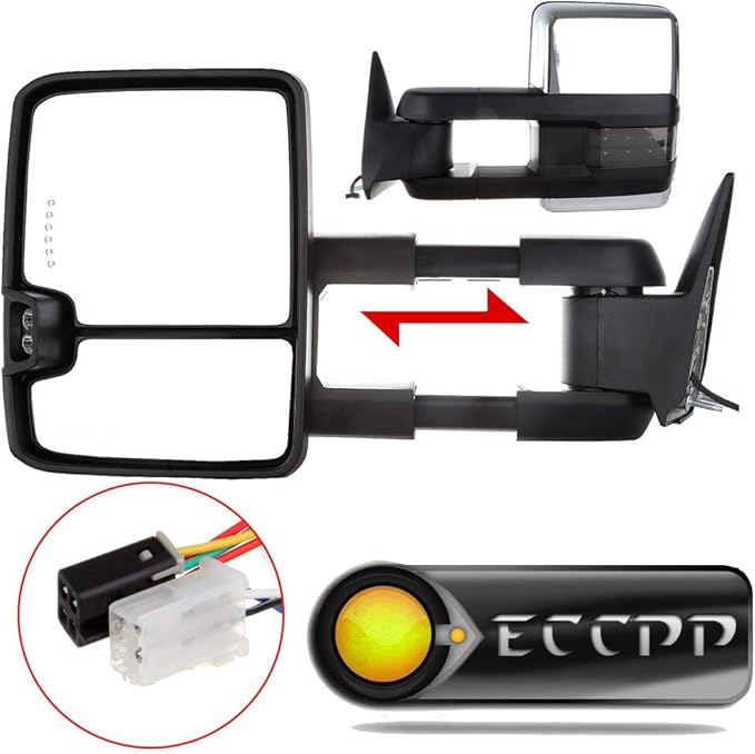 ECCPP Towing Mirrors Tow Mirrors With 1988-1998 For Chevy Silverado For GMC Sierra 1500 2500 3500 Power Adjusted No Heated Led Turn Signal Width Light Chrome Pickup