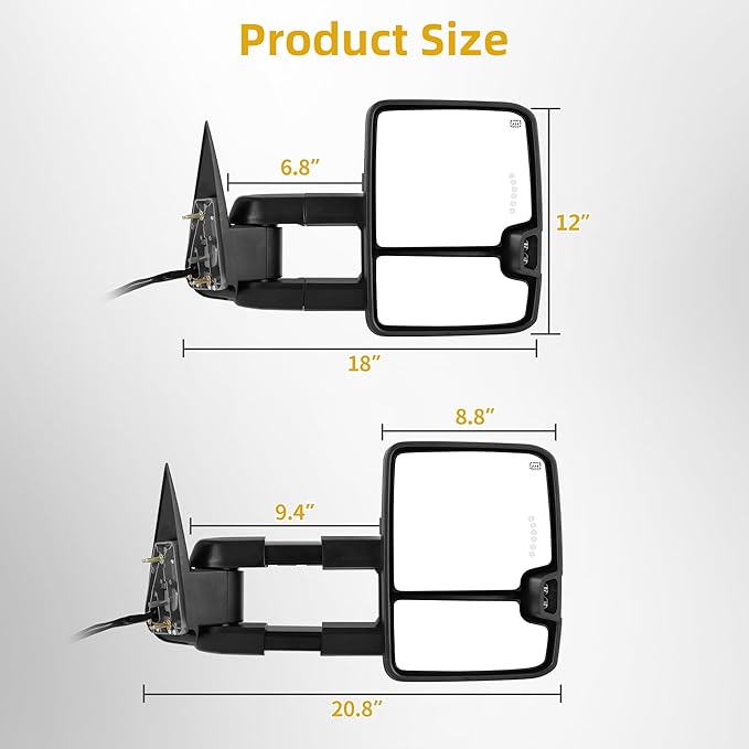 DWVO Towing Mirrors Compatible with 03-06 Silverado Sierra 1500 2500 HD 3500 Escalade Suburban Tahoe Yukon, Turn Light Running Lights Power Heated Manually Folding Switchback