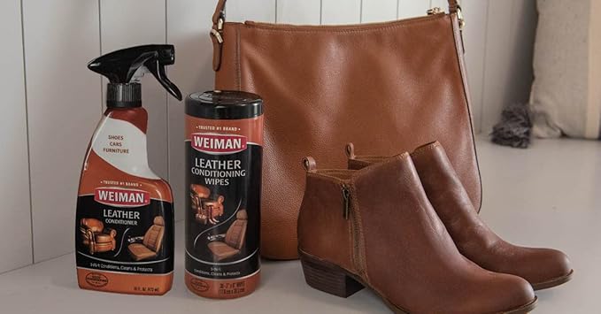 Weiman Leather Cleaner, Polish and Conditioner for Furniture, Car, Purses, Shoes, Boots and Couches- Micro Fiber Towel Included, 22oz
