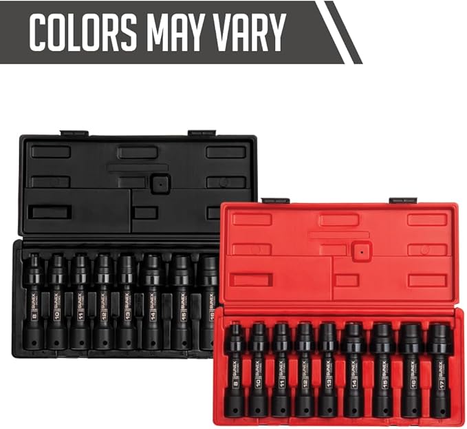 SUNEX TOOLS 2695, ½ Inch Drive Driveline Limited Clearance Socket Set, 12-Point, 9-Piece, Metric, 8mm-17mm, Cr-Mo Steel, Heavy Duty Storage Case