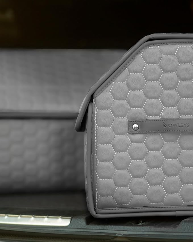 Owleys Foldable Trunk Organizer For Car - Trunk Organizers Car Storage - Collapsible Auto Trunk Organizer With Lid - Small And Large Cargo Organizer - Trunk Organization (Gray 17)