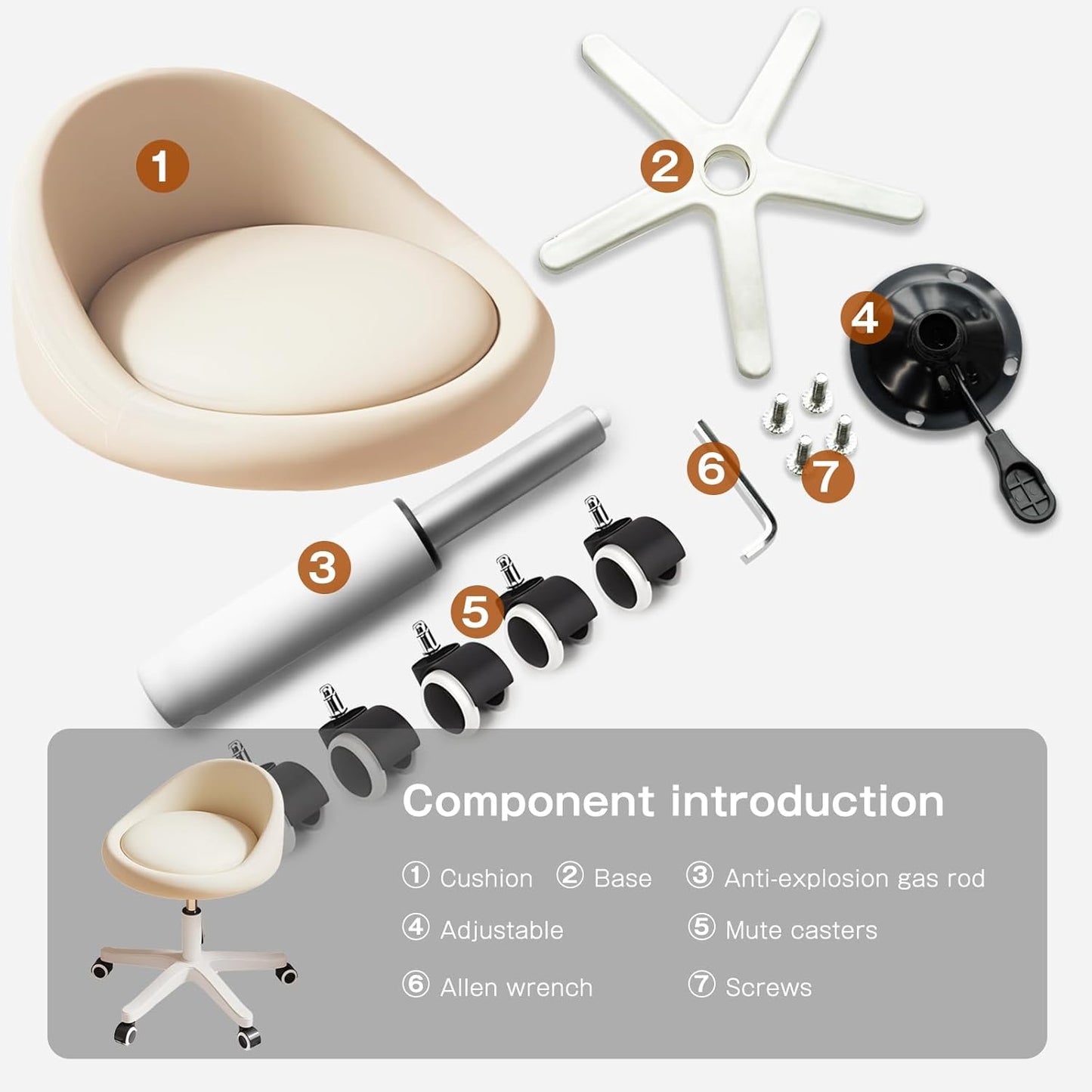 Rolling Stool Rolling Hydraulic Salon Stool with Low Backrest - Adjustable Swivel Chair for SPA, Shop, Salon, Massage, or Medical Office Beige-a