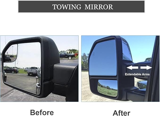 ReYee Towing Mirrors fit for 2015 2016 2017 2018 2019 2020 Ford F-150 Pickup Truck with Power Heated Temperature Sensor Turn Signal Light Black Housing 8 Pin Plug tow mirrors
