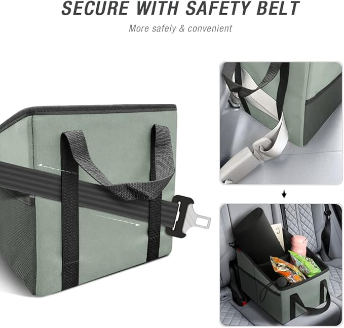 Car Seat Organizer - Passenger Seat Organizer, Collapsible Small Car Seat Storage Organizer for Console Front or Back, Automotive Backseat Organizer with Belt 4 Cup Holders for Kids Accessories, Cyan