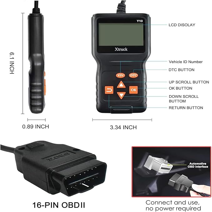 Y10 Universal OBD2 Scanner Check Engine Light Car Code Reader, OBDII Diagnostic Scan Tool Read and Clear Erase Codes, Get Vehicle Information, Data Flow, Real-time Curve