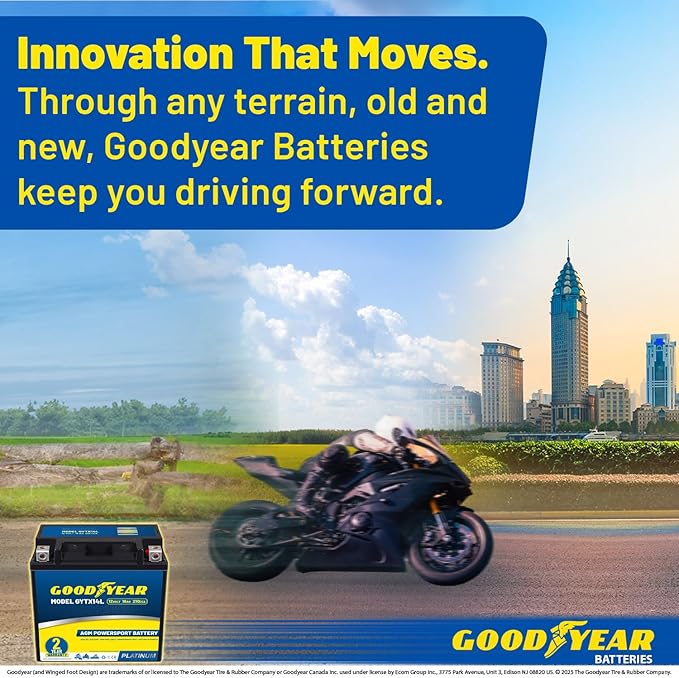 Goodyear GYTX14L -12 Volt 16 AH, 210 CCA, Rechargeable High-Performance, Maintenance Free, SLA - AGM Battery for Motorcycle, ATV, UTV, 4-Wheeler, Snowmobile, Watercraft and more!