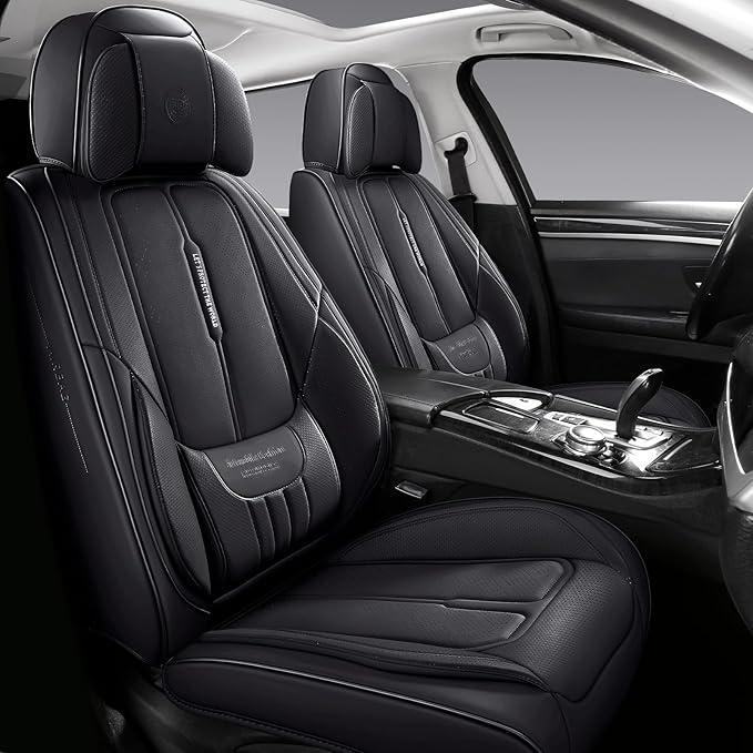 NS YOLO Universal Fit Full Coverage Leather Car Seat Covers for Cars,SUVs and Pick-up Trucks, Car Seat Protector,Automotive Seat Covers Full Set,Car Seat Cushion,Black Seat Cover for 5 Seats